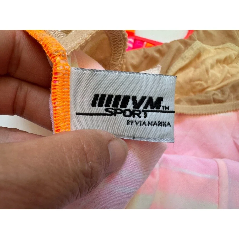 Willow Sport Girls One Piece Swimsuit Neon Pink Orange Stripe Size 10